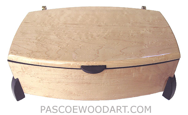 Curved-sided  box of bird's eye maple with ebony legs and trim -  Magatta hako II